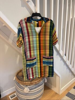 Warm Multicolor Plaid Mini Dress - Yellow Green Blue Orange Pink